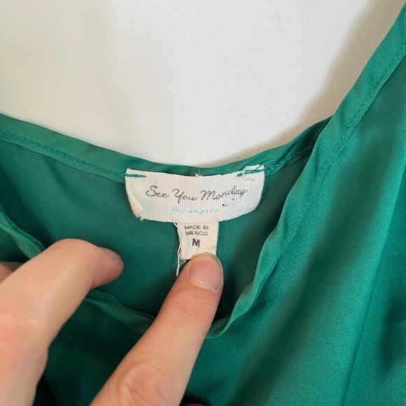 Anthropologie See You Monday Satin Slip Dress M Green Midi Fairycore Balletcore - Picture 8 of 11